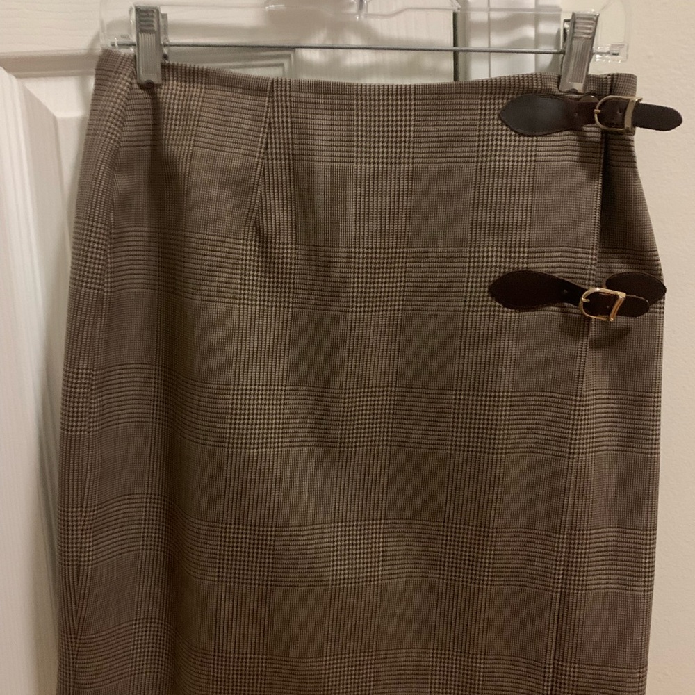Brooks Brothers Plaid Wrap Pencil Skirt w/ Buckle Accents | size 6 | 100% wool